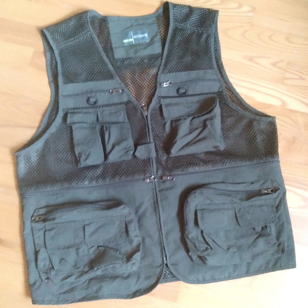 Outdoor Green Gorpcore Utility Tactical Hunting Fishing Mesh Vest‎